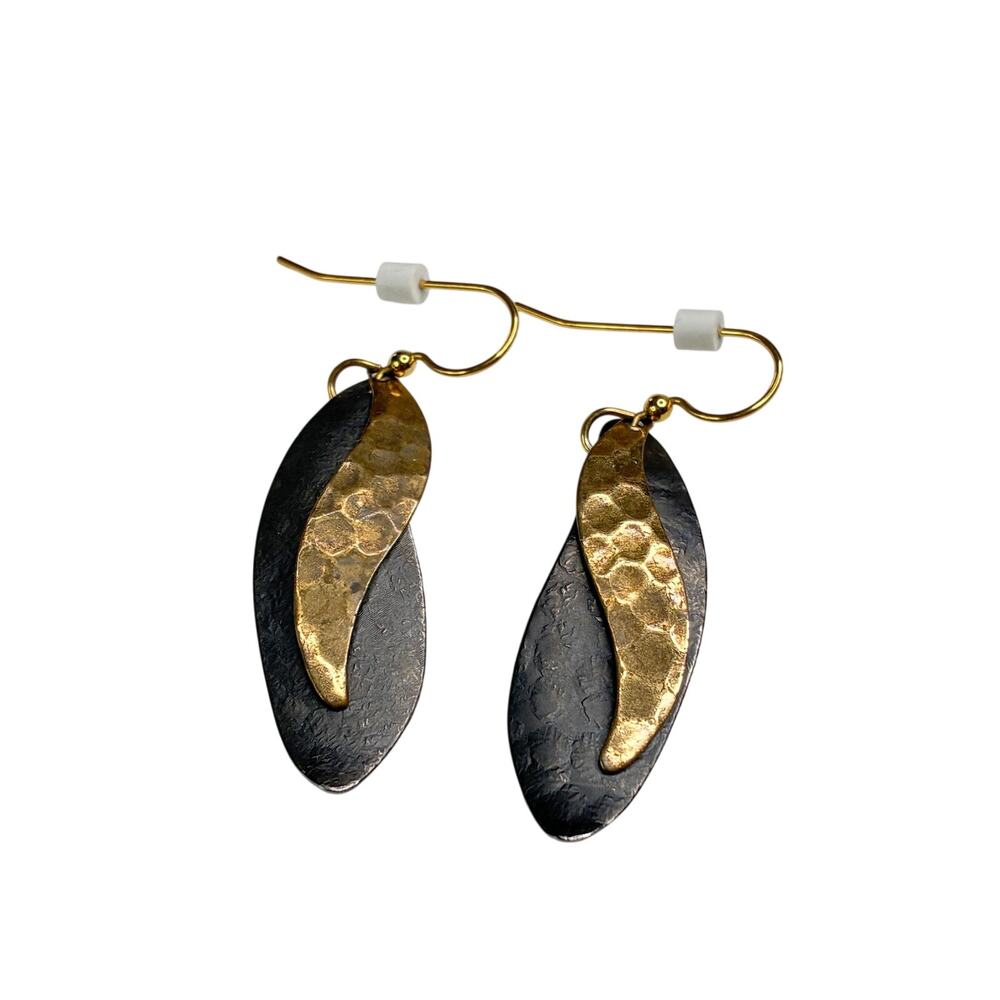 Silver Forest Black Hammered Gold Dangle Earrings